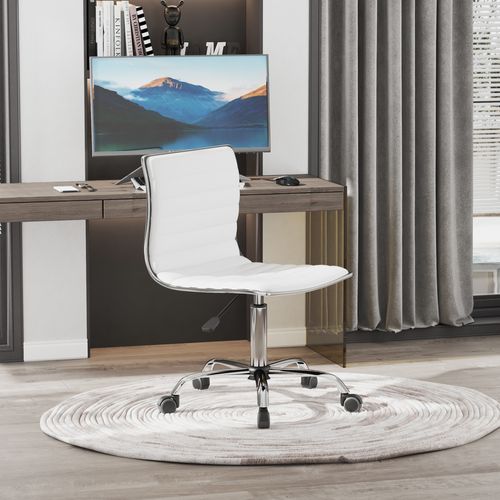 Chaise De Bureau - Pivotante Pour Maquillage Ou Bureau - Compacte Avec Dossier - Cuir - Blanc
