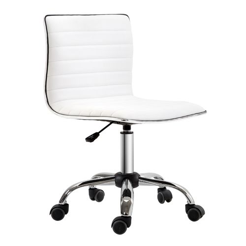 Chaise De Bureau - Pivotante Pour Maquillage Ou Bureau - Compacte Avec Dossier - Cuir - Blanc