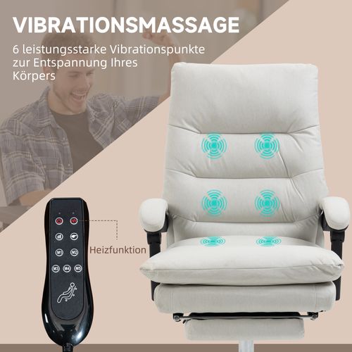 Fauteuil De Bureau Massant Avec Inclinaison 135° - Réglage Hauteur - Blanc Crème