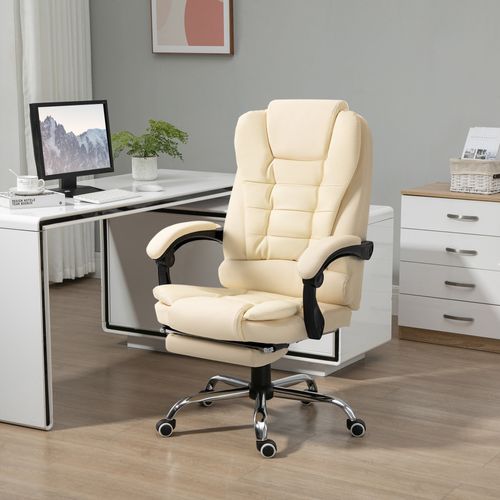 Fauteuil De Bureau Ergonomique - Pivotante Avec Repose-pieds Et Accoudoirs - Simili -blanc Crème