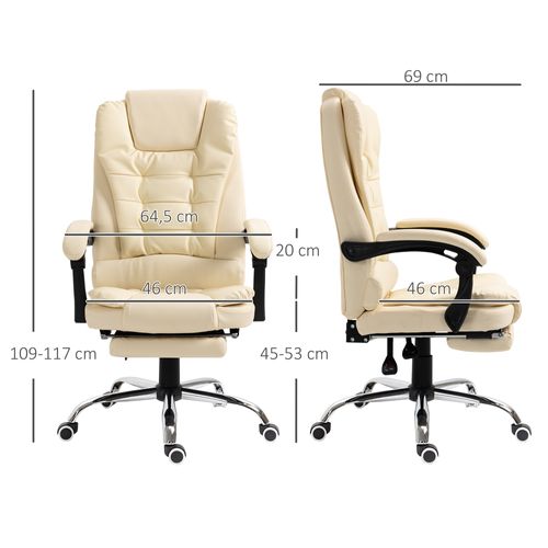 Fauteuil De Bureau Ergonomique - Pivotante Avec Repose-pieds Et Accoudoirs - Simili -blanc Crème
