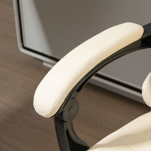 Fauteuil De Bureau Ergonomique - Pivotante Avec Repose-pieds Et Accoudoirs - Simili -blanc Crème
