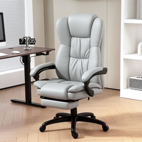 Fauteuil De Bureau Ergonomique -massante - Chauffante -repose-pieds -télécommande -simili - Gris