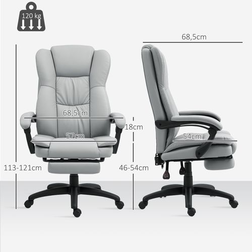 Fauteuil De Bureau Ergonomique -massante - Chauffante -repose-pieds -télécommande -simili - Gris