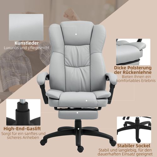 Fauteuil De Bureau Ergonomique -massante - Chauffante -repose-pieds -télécommande -simili - Gris