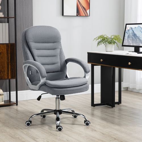 Fauteuil De Bureau Ergonomique - Confort - Accoudoirs Réglables - Bascule Et Pivotante - Lin - Gris