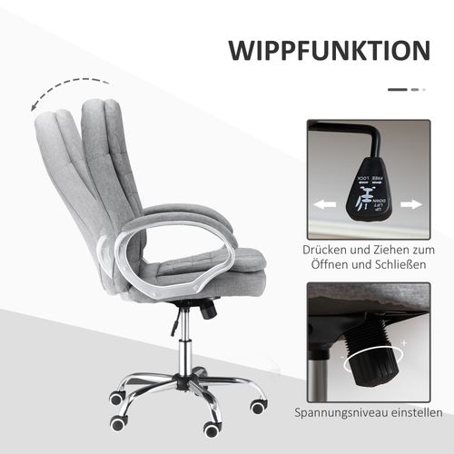 Fauteuil De Bureau Ergonomique - Confort - Accoudoirs Réglables - Bascule Et Pivotante - Lin - Gris