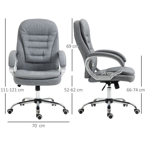 Fauteuil De Bureau Ergonomique - Confort - Accoudoirs Réglables - Bascule Et Pivotante - Lin - Gris