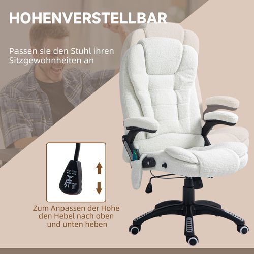 Fauteuil De Bureau Ergonomique - Inclinable Avec Fonction Massage Et Repose-pieds - Peluche - Blanc