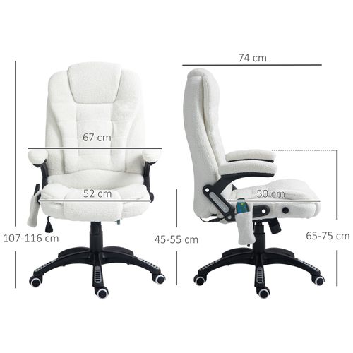 Fauteuil De Bureau Ergonomique - Inclinable Avec Fonction Massage Et Repose-pieds - Peluche - Blanc