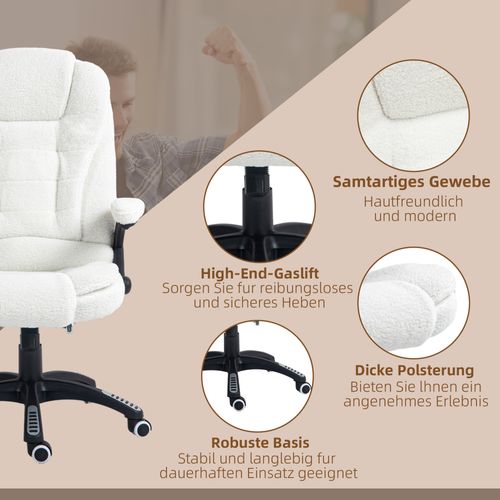 Fauteuil De Bureau Ergonomique - Inclinable Avec Fonction Massage Et Repose-pieds - Peluche - Blanc