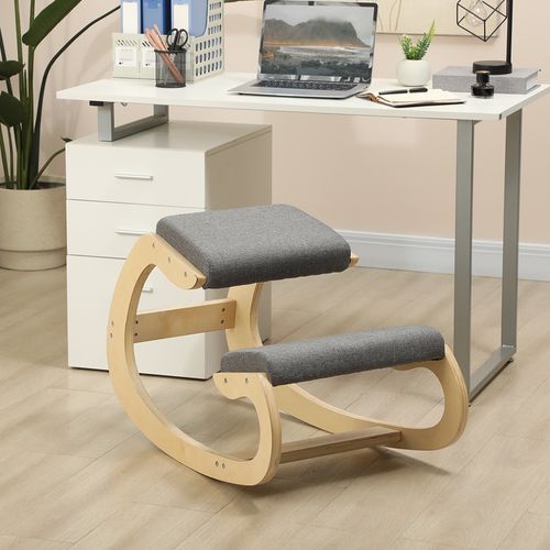 Chaise De Bureau à Genoux Basculante - Ergonomique - Confortable - Mdf - Structure Robuste - Gris