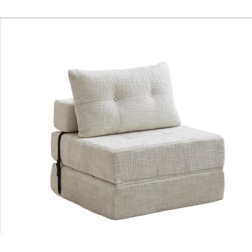 Fauteuil Convertible 1 Place Avec Matelas Pliable Et Coussin - Structure Métal Et Mdf Chenille Beige