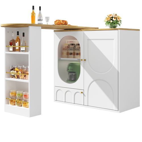 Table à Manger - Meuble De Rangement Avec Buffet Pivotant Et 3 Portes - Mdf Métal - Blanc