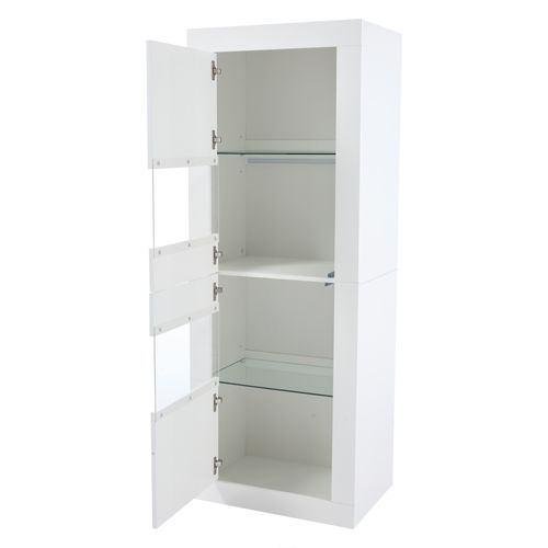 Vitrine - Rangement Haute Brillante - 2 Portes - 3 Étagères Réglables - Verre Trempé - Blanc