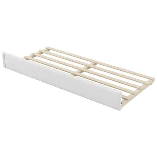 Lit Gigogne 90x200 - Lit Déco Avec Tiroir Et Bureau Intégré - Mdf Et Lin - Blanc