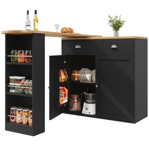 Îlot De Cuisine - Table à Manger Rotative 360° Avec 2 Tiroirs Et Rangement - Mdf - Noir Naturel