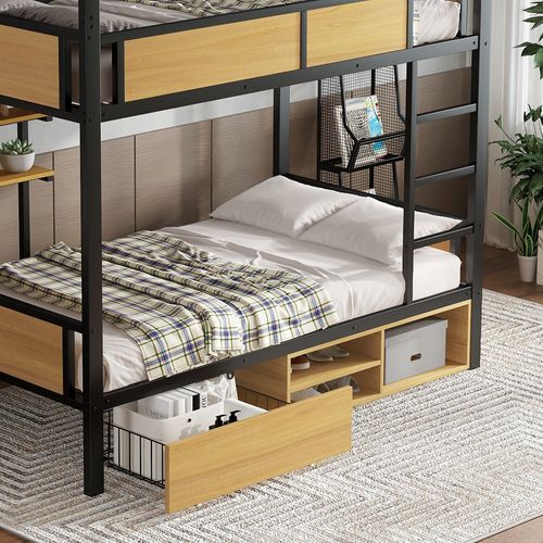 Lit Superposé 90x200 Cm - Lit Avec Rollschubladen Et Échelle Large - Métal + Mdf - Noir