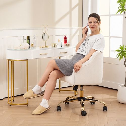 Fauteuil De Bureau - Chaise Confortable Pivotante Et Réglable Avec Bascule - Tissu Lin - Beige