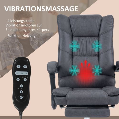 Fauteuil De Bureau Ergonomique - Massante Et Chauffante Inclinable 135° - Réglable - Gris Foncé