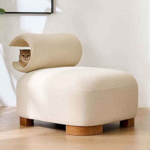 Fauteuil Fixe Avec Espace Chat, Coussin, Structure Fiable Et Stable, Contemporain, Beige