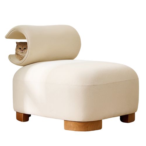 Fauteuil Fixe Avec Espace Chat, Coussin, Structure Fiable Et Stable, Contemporain, Beige