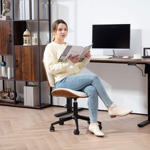 Fauteuil De Bureau Ergonomique - Chaise Confortable Pivotante Avec Roulettes - Simili - Blanc
