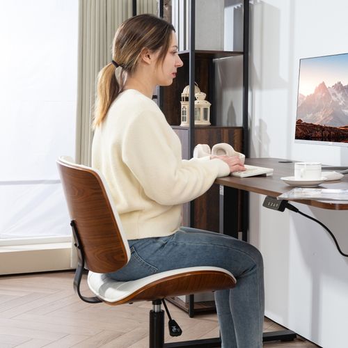 Fauteuil De Bureau Ergonomique - Chaise Confortable Pivotante Avec Roulettes - Simili - Blanc