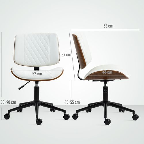 Fauteuil De Bureau Ergonomique - Chaise Confortable Pivotante Avec Roulettes - Simili - Blanc