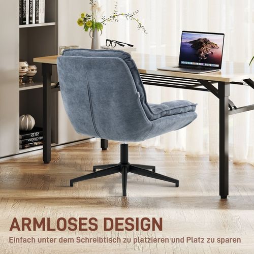 Chaise De Bureau - Pivotante Et Réglable En Hauteur - Position Tailleur - Tissu Lin - Gris Foncé