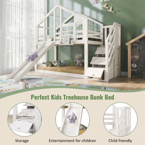 Lit Cabane Enfant 90x200 Cm - Montessori Scandinave - Tiroirs - Protection Anti-chute - Bois - Blanc