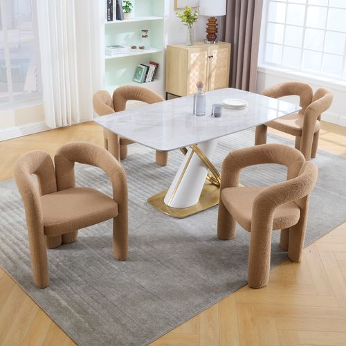 Fauteuil Design - Coussin Rembourré - Accoudoirs - Pieds Bois Massif Contreplaqué - Teddy - Camel