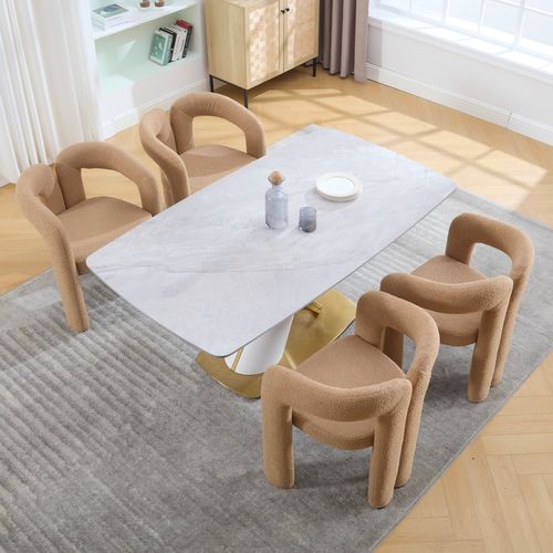 Fauteuil Design - Coussin Rembourré - Accoudoirs - Pieds Bois Massif Contreplaqué - Teddy - Camel