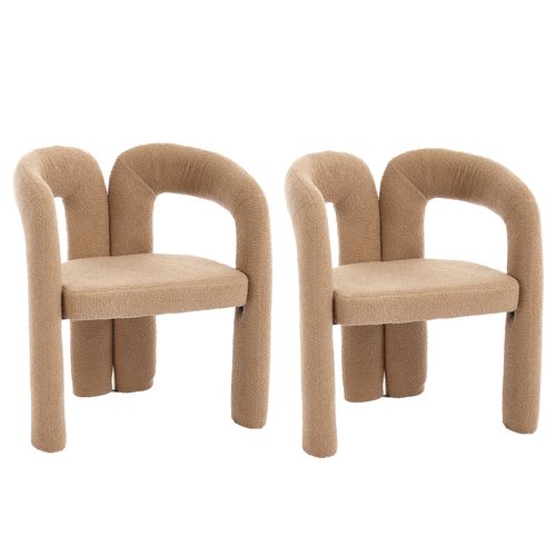Fauteuil Design - Coussin Rembourré - Accoudoirs - Pieds Bois Massif Contreplaqué - Teddy - Camel