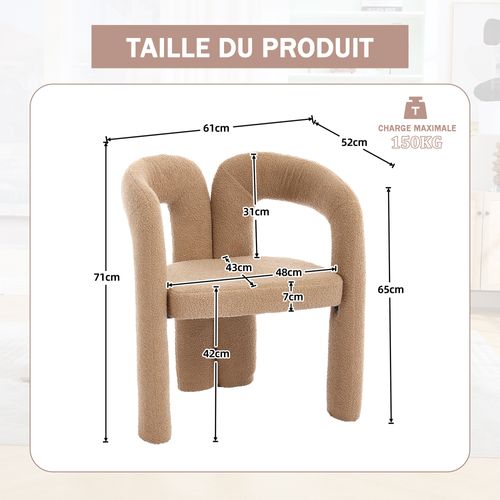 Fauteuil Design - Coussin Rembourré - Accoudoirs - Pieds Bois Massif Contreplaqué - Teddy - Camel