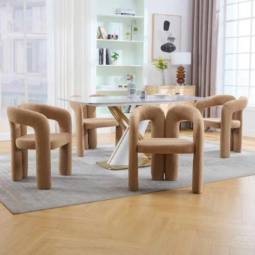 Fauteuil Design - Coussin Rembourré - Accoudoirs - Pieds Bois Massif Contreplaqué - Teddy - Camel