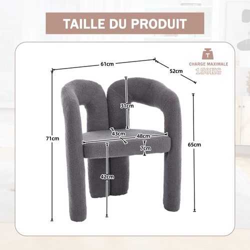 Fauteuil Confortable - Coussin Rembourré - Accoudoirs - Structure Bois Plywood - Gris