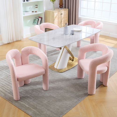 Fauteuil Confortable - Coussin Rembourré - Accoudoirs - Structure Bois Plywood - Rose