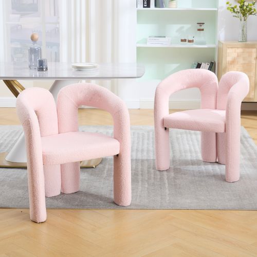 Fauteuil Confortable - Coussin Rembourré - Accoudoirs - Structure Bois Plywood - Rose