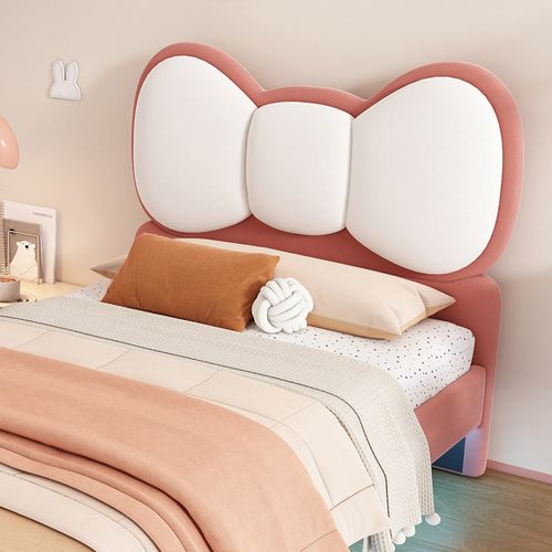 Lit Enfant 90x200 Cm - Lit Déco Tête De Lit Ailes Avec LED Colorée - Velours - Rose