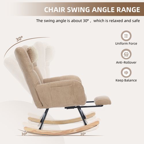 Rocking Chair - Coussin - Dossier Haut - Accoudoirs - Support Cervical Intégré - Tissu Doux - Marron