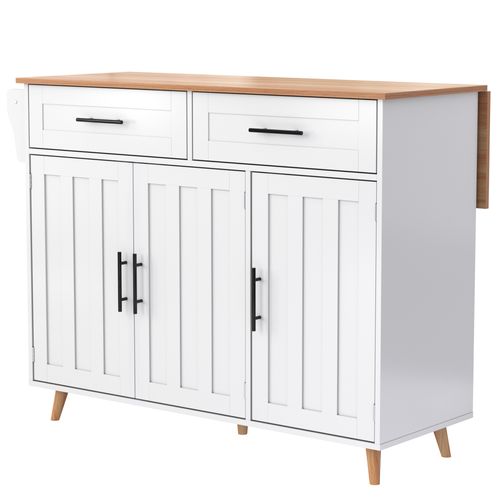 Îlot De Cuisine - Dessertetable Roulante Avec Plateau Pliant Et Tiroir - Mdf - Blanc