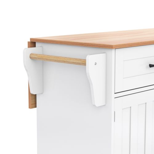 Îlot De Cuisine - Dessertetable Roulante Avec Plateau Pliant Et Tiroir - Mdf - Blanc