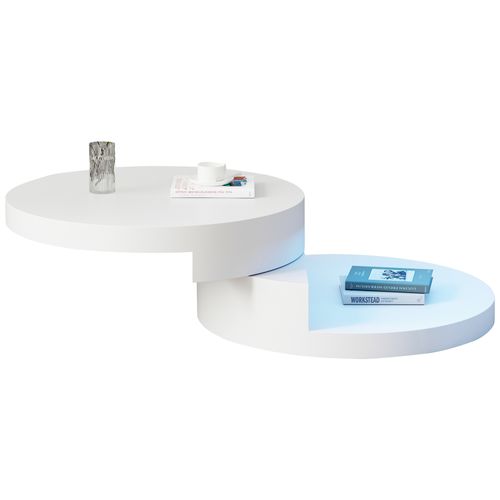 Table Basse - Tables De Salon Rotative 360° Avec Éclairage LED 16 Couleurs - Mdf - Blanc