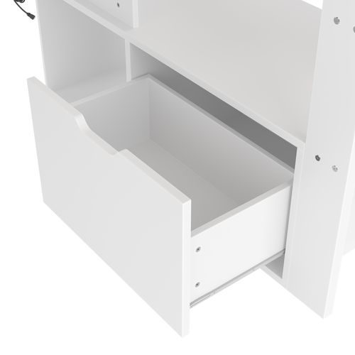 Lit Mezzanine 90x200 Cm - Lit Avec Bureau Intégré Et Rangement - Pin Et Mdf - Blanc