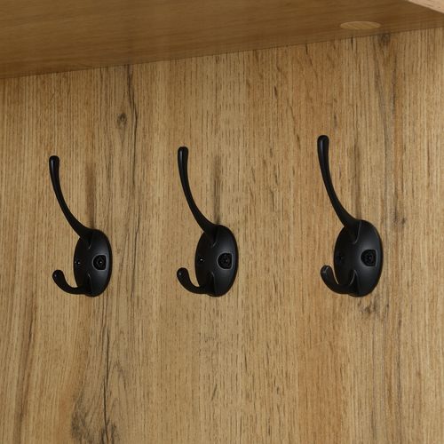 Meuble D'entrée Vestiaire Avec Portemanteau, Miroir Intégré Et Rangements, Mdf, Naturel