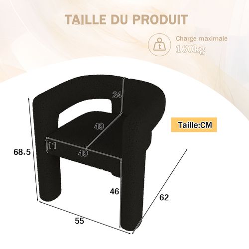 Fauteuil Moderne - Cadre Rond - Assise Ergonomique - Pour Salon Bureau - Teddy Métal - Noir