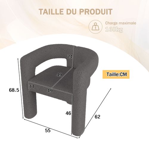 Fauteuil Moderne - Cadre Rond - Assise Ergonomique - Pour Salon Bureau - Teddy Métal - Gris Foncé