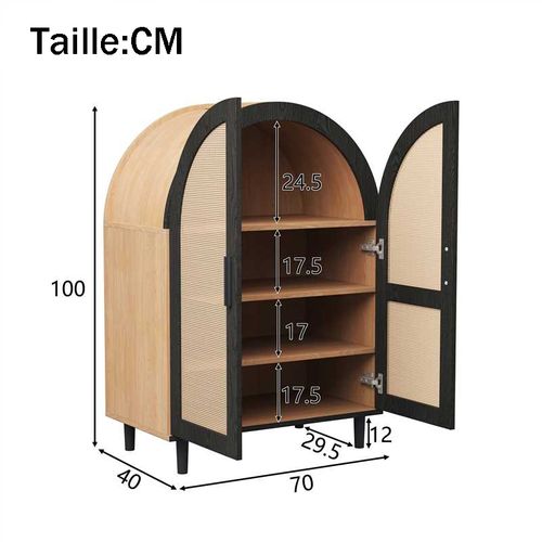 Buffet Chaussures - 2 Portes - 3 Étagères - Rangement Fonctionnel - Panneaux Particules Mdf -naturel
