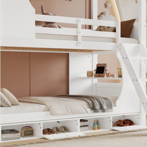 Lit Superposé 90x200 Cm - Combiné Avec Armoire Intégrée - Table - Rangement Spacieux - Mdf - Blanc